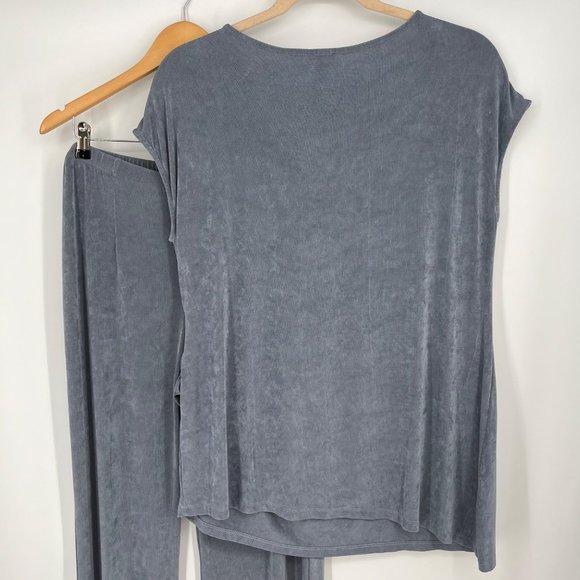 Chicos Travelers Pull On Pant Wrap Top Set Size 3 Slinky Knit Dusty Blue Stretch - Picture 2 of 14